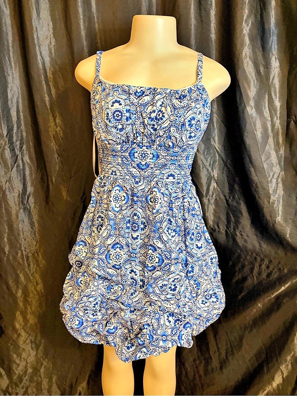 dressbarn Paisley Mini Dress in Blue & White Size 14
